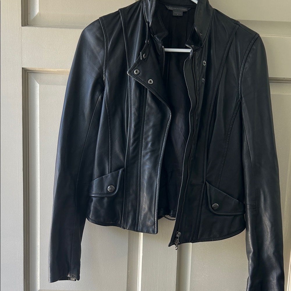 Armani Exchange Black Leather Moto Jacket